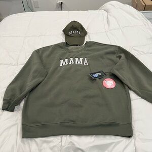 Mama Olive Green Sweatshirt and Cap Set - Maternity Size S/M
